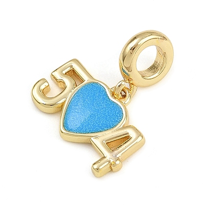 Brass Deep Sky Blue Enaeml European Dangle Charms KK-C114-06G-1