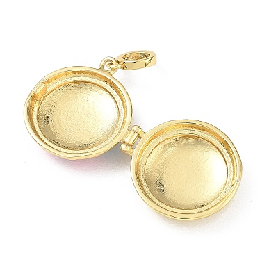 Brass Micro Pave Clear Cubic Zirconia Enamel Locket Pendants KK-A303-22A-G-1