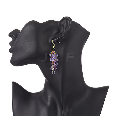 Transparent Glass Bead Cluster Dangle Earrings EJEW-JE05246-1