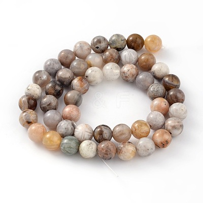 Natural Bamboo Leaf Agate Round Bead Strands X-G-M248-8mm-04-1