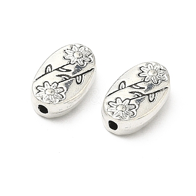 Oval with Flower Tibetan Style Alloy Beads X-TIBEB-1199-AS-LF-1