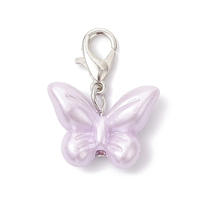 Opaque Acrylic Imitation Pearl Butterfly Pendant Decorations HJEW-JM03919-01-1