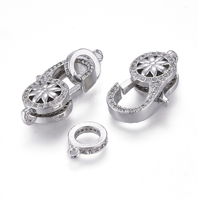 Brass Micro Pave Clear Cubic Zirconia Lobster Claw Clasps KK-K242-14P-1