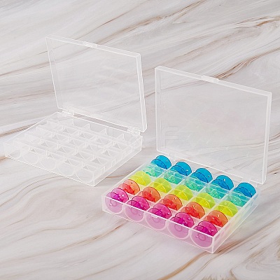 2 Boxes 25 Compartments Polypropylene(PP) Plastic Sewing Machine Bobbins with Storage Case CON-SZ0001-17-1