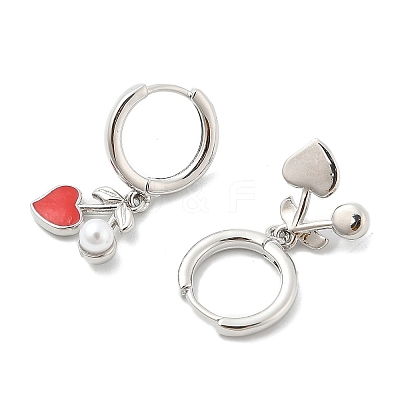 Heart Brass ABS Imitation Pearl Hoop Earrings EJEW-M077-18P-1