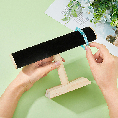 Velvet T-Bar Bracelet Display Stands  with Wooden Base BDIS-WH0010-03A-1
