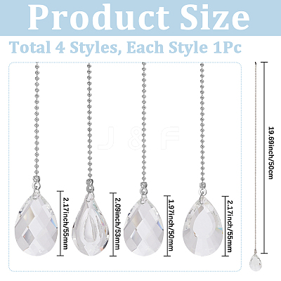4Pcs 4 Styles Teardrop Glass Charms Ceiling Fan Pull Chain Extenders HJEW-SP0001-78-1