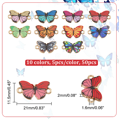 50Pcs 10 Colors Alloy Enamel Connector Charms ENAM-NB0002-01-1