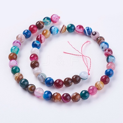 Natural Striped Agate/Banded Agate Beads Strands G-G581-8mm-17-1