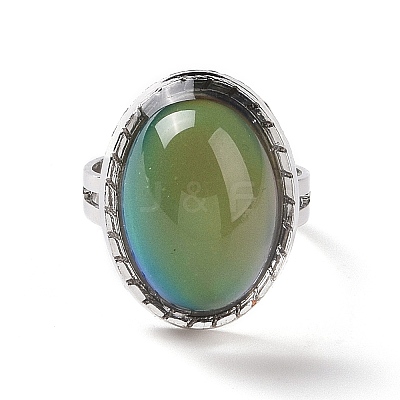 Glass Oval Mood Ring RJEW-C031-04P-1