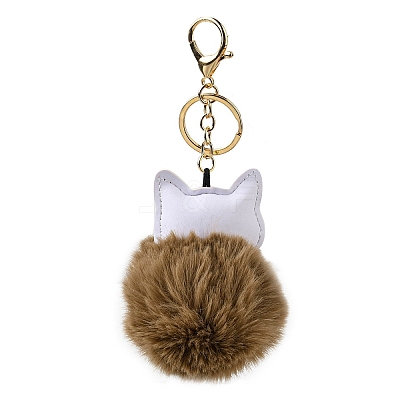 Imitation Rex Rabbit Fur Ball & PU Leather Cat Pendant Keychain X1-KEYC-K018-05KCG-03-1