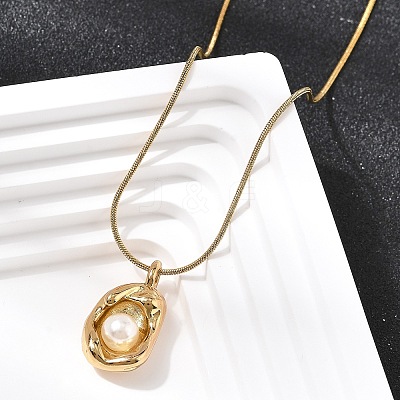 304 Stainless Steel with Acrylic Pearl Oval Pendant Necklaces NJEW-G184-05G-1