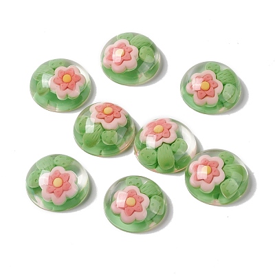 Transparent Flower Resin Cabochons RESI-G034-B05-1