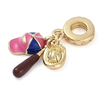Rack Plating Brass Enamel Sports European Dangle Charms KK-P287-35C-G-1