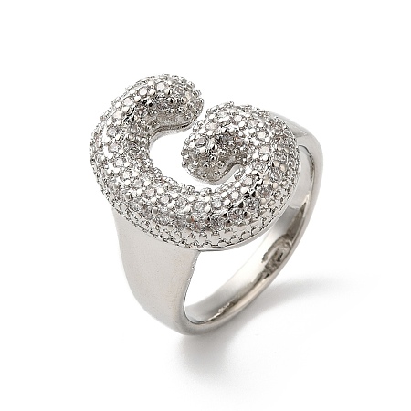 Letter Brass Micro Pave Clear Cubic Zirconia Open Cuff Ring for Women RJEW-N046-03G-P-1