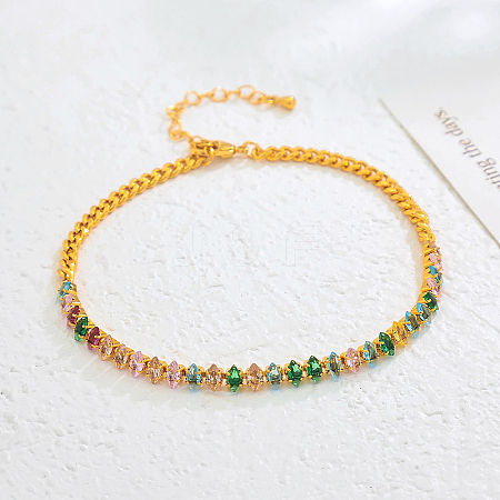 Eternal Brass Pave Cubic Zirconia Horse Eye Tennis Anklets for Women Elegant Daily Wear CC7151-3-1