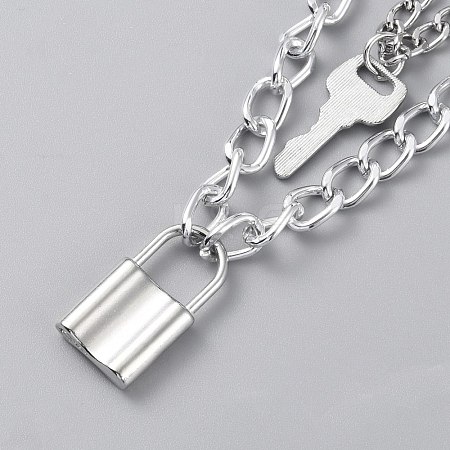 Alloy Curb Chains Double Layer Necklace NJEW-WH0022-09E-1