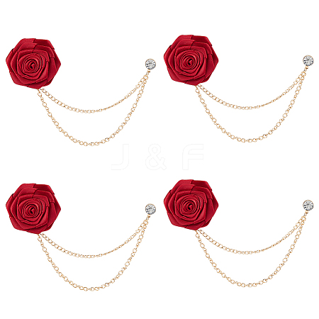 4Pcs Polyester Rose Flower Lapel Pin Backs JEWB-FH0002-09B-1