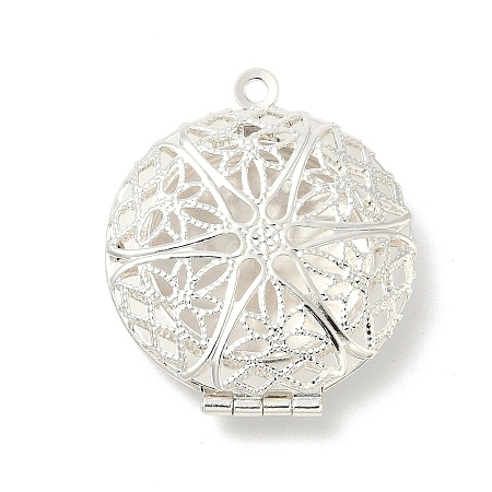 Flat Round Brass Hollow Locket Pendants KK-K414-11A-S-1