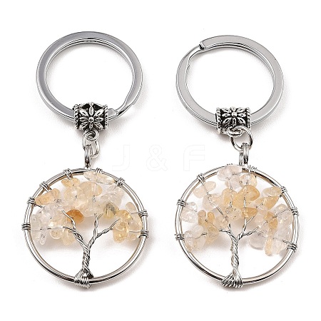 Natural Citrine Flat Round with Tree of Life Pendant Keychain KEYC-E023-03V-1