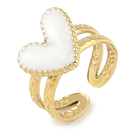 Ion Plating(IP) 304 Stainless Steel Enamel Heart Cuff Finger Rings RJEW-L107-088G-01-1