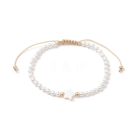 Shell Pearl Braided Bead Bracelets BJEW-JB11479-02-1