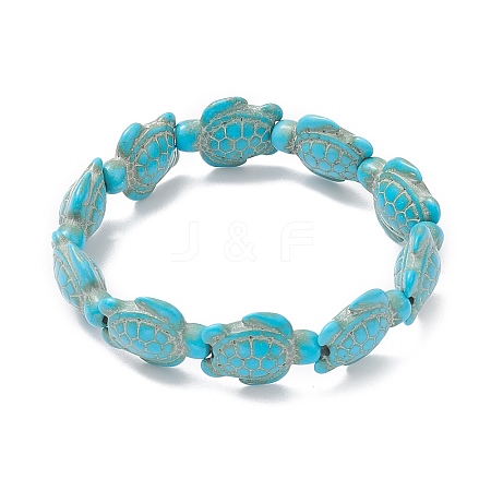Dyed Synthetic Turquoise Tortoise Beaded Stretch Bracelet for Kids BJEW-JB09389-02-1