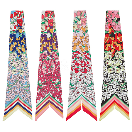 8Pcs 4 Colors Flower Pattern Imitated Silk Fabric Scarf for Women Girls AJEW-GO0004-18-1