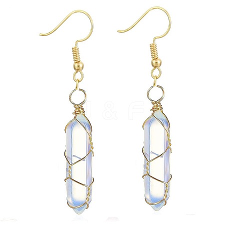 Opalite Hexagon Handmade Copper Wire Wrapped Earrings Natural Stone Column Earrings ND6138-8-1