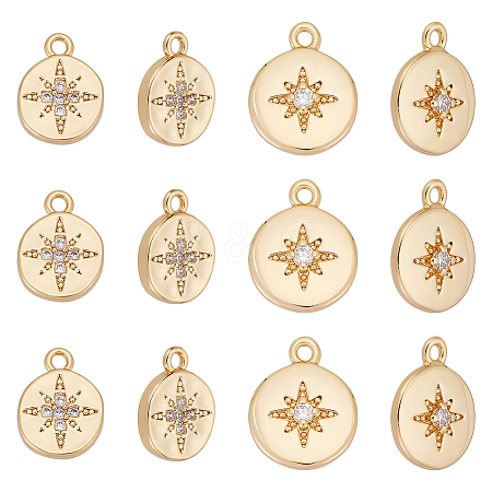 12Pcs 2 Styles Brass Micro Pave Cubic Zirconia Charms KK-UN0005-25-1