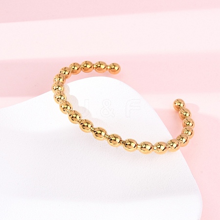304 Stainless Steel Beads Cuff Bangles for Women BJEW-G749-18G-1