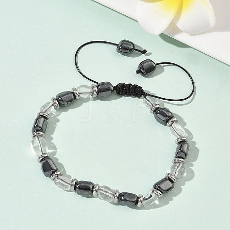 Natural Quartz Crystal & Non-magnetic Synthetic Hematite Beaded Braided Bead Bracelets for Men Women BJEW-Z148-08P-01-1