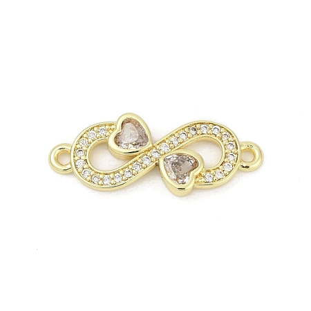 Brass Clear Cubic Zirconia Heart Infinity Connector Charms KK-D317-144G-1