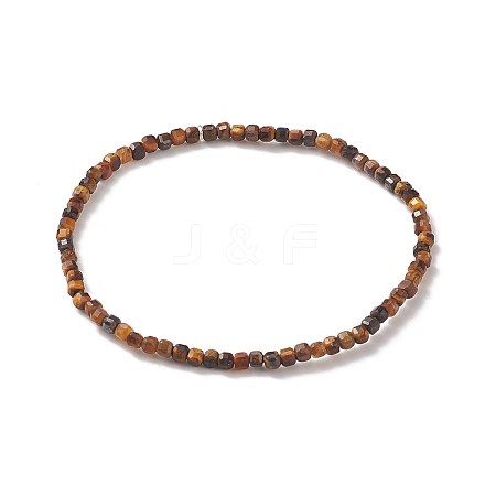 Natural Yellow Tiger Eye Cube Beaded Stretch Bracelet for Women BJEW-JB08975-02-1