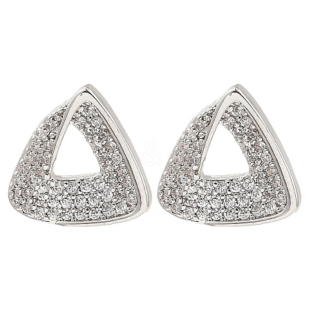 Brass Micro Pave Clear Cubic Zirconia Triangle Stud Earrings for Women EJEW-G362-11P-1