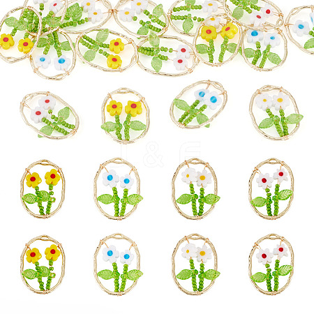16Pcs 4 Colors Glass Seed Beaded & Handmade Millefiori Glass Pendants FIND-TA0009-56-1