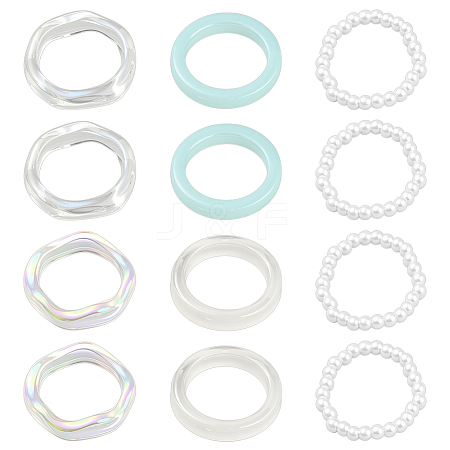 4 Sets 2 Colors Acrylic Finger Rings for Women RJEW-GO0001-23-1