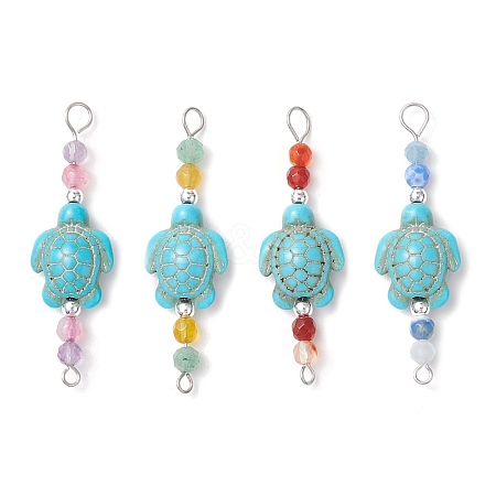 4Pcs 4 Colors Summer Beach Dyed Synthetic Turquoise Connector Charms PALLOY-JF03747-01-1