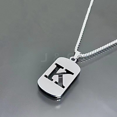 Rectangle with Laser Cut Letter 201 Stainless Steel Initial Pendant Necklaces WGA5E8C-11-1