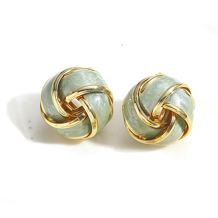 Golden Brass Enamel Stud Earrings PW-WG6CE4C-07-1