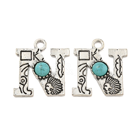 Synthetic Turquoise & Alloy Pendants PALLOY-H146-01AS-N-1