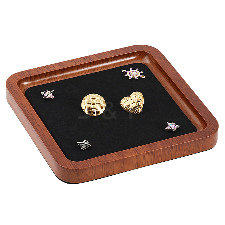 Square Wood Jewelry Storage Tray with Microfiber Fabric Mat Inside ODIS-WH0030-37B-02-1
