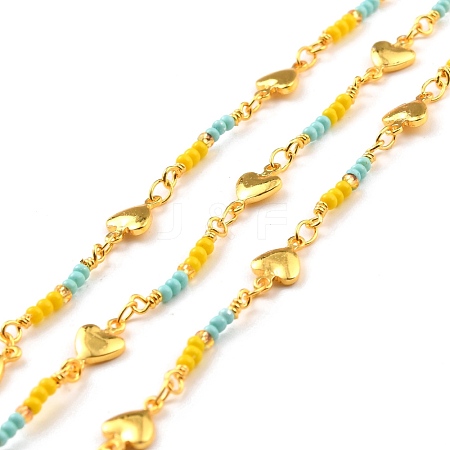 Brass Handmade Glass Bead Chains CHC-M022-10G-1