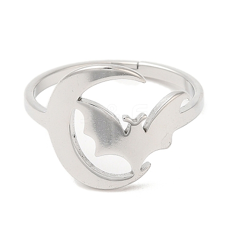 Non-Tarnish 304 Stainless Steel Moon with Bat Adjustable Ring for Women LS-RJEW-M149-04P-1