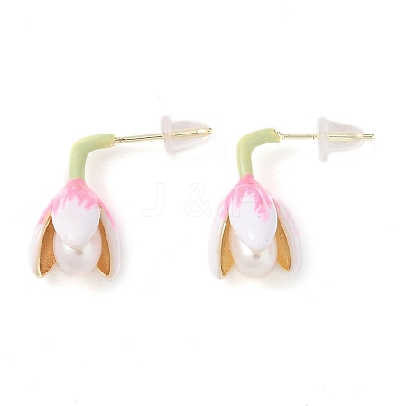 Flower Natural Pearl Stud Earrings EJEW-L286-05G-1