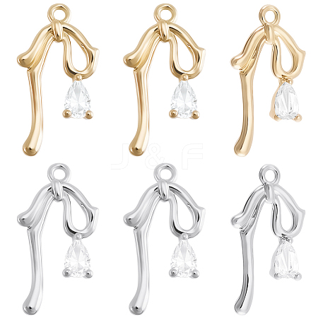 12Pcs 2 Colors Brass Micro Pave Clear Cubic Zirconia Pendants KK-BBC0015-64-1