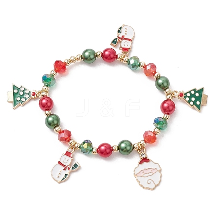 Alloy Enamel Santa Claus Christmas Tree Charm Bracelets X1-BJEW-TA00465-1