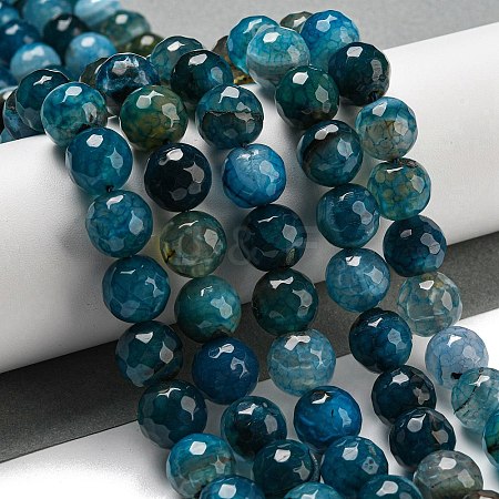 Faceted Natural Dragon Veins Agate Beads Strands G-F447-12mm-P05-1