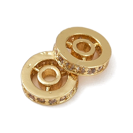 Flat Round Brass Micro Pave Clear Cubic Zirconia Beads KK-R224-13G-02-1