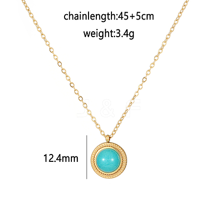 Synthetic Turquoise Flat Round Pendant Necklacas PD8848-2-1